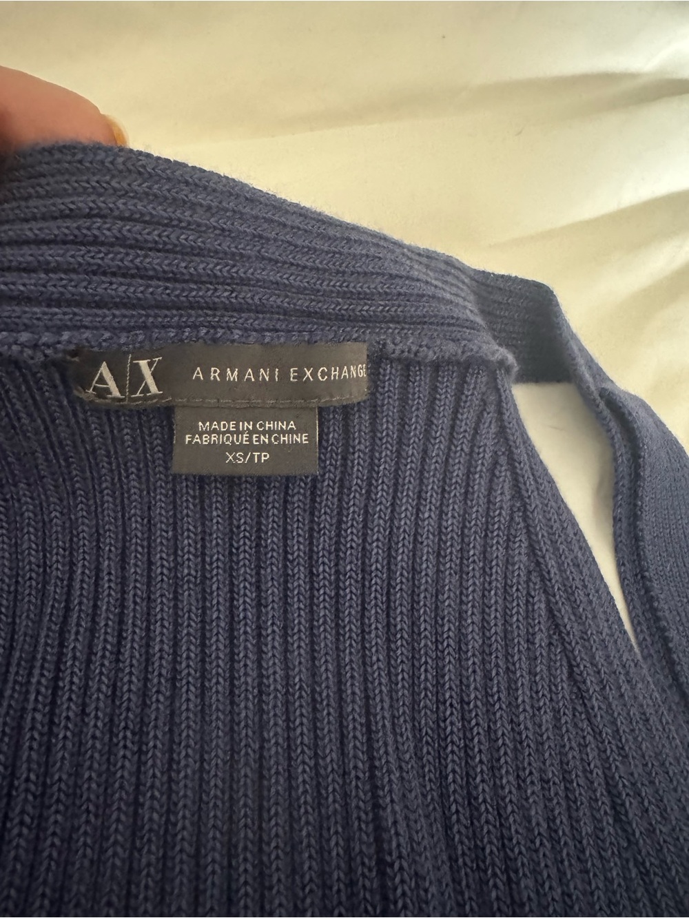 Armani Exchange Navy Ribbed Tank Mini Dress with Button-Strap Details - Picture 3 of 3